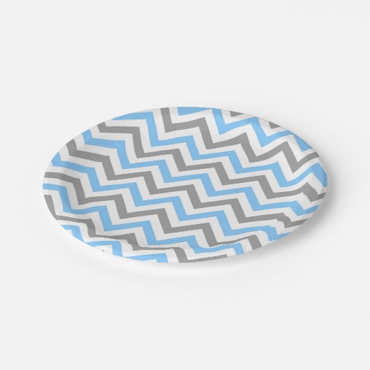 Sky Blue, Dk Grey Wht Large Chevron ZigZag Pattern Papieren Bordje (Gekanteld)