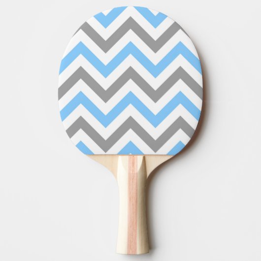 Sky Blue, Dk Grey Wht Large Chevron ZigZag Pattern Tafeltennisbatje (Voorkant)