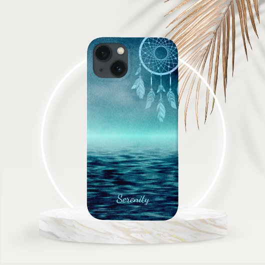 Sky Blue Dream Catcher met Blauwgroen achtergrond Case-Mate iPhone Case