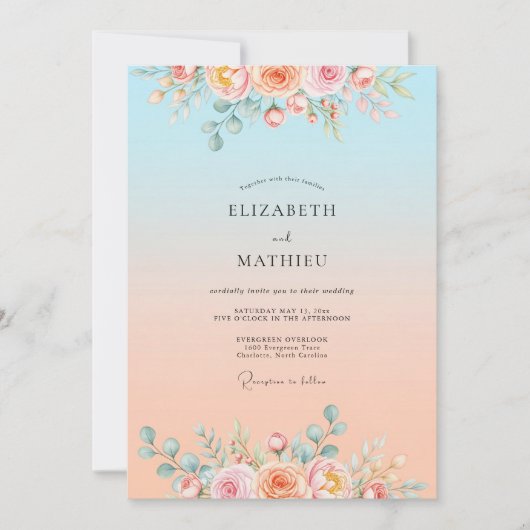 Sky Blue Dreamy Sunset Wedding Kaart (Voorkant)