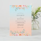 Sky Blue Dreamy Sunset Wedding Kaart (Staand voorkant)