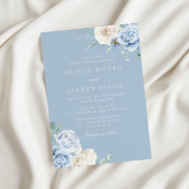 Sky Blue Dusty Blue Flowers Wedding Kaart
