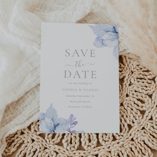 Sky Blue Dusty Waterverf Bloemen bruiloft Save The Date