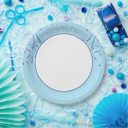 Sky Blue Edge met minimalistisch vuurwerk ontwerp Papieren Bordje (Feest)