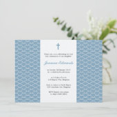 Sky Blue Eerste Communie Gepersonaliseerde Uitnodi Kaart (Staand voorkant)