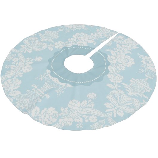  Sky Blue Elegant Floral Damask Kerstboom Rok (Gekanteld)