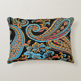 Sky Blue en Autumn Oranje  Paisley Accent Kussen
