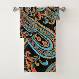 Sky Blue en Autumn Oranje  Paisley Bad Handdoek