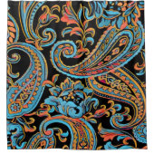 Sky Blue en Autumn Oranje  Paisley Douchegordijn (Voorkant)