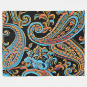 Sky Blue en Autumn Oranje  Paisley Fleece Deken (Voorkant (Horizontaal))