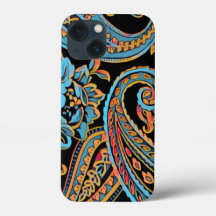 Sky Blue en Autumn Oranje Paisley Hoesje-Ma