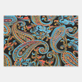 Sky Blue en Autumn Oranje  Paisley Inpakpapier Vel (Voorkant)
