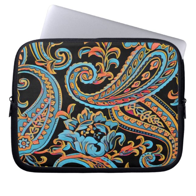 Sky Blue en Autumn Oranje  Paisley Laptop Sleeve (Voorkant)