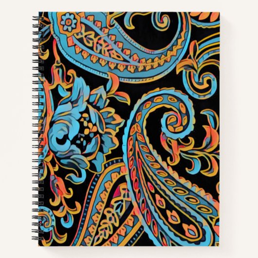 Sky Blue en Autumn Oranje  Paisley Notitieboek (Voorkant)