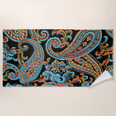 Sky Blue en Autumn Oranje  Paisley Strandlaken (Voorkant)