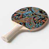 Sky Blue en Autumn Oranje  Paisley Tafeltennisbatje (Voorkant Gekanteld)