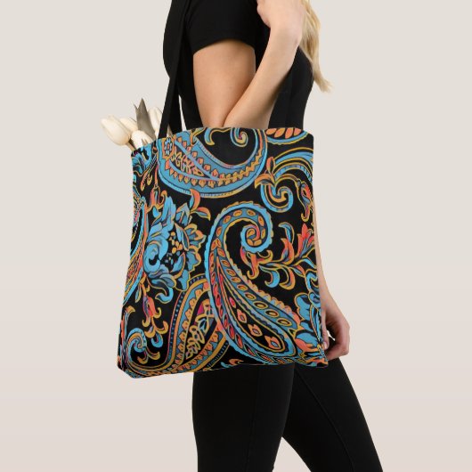 Sky Blue en Autumn Oranje  Paisley Tas Ba (Dichtbij)