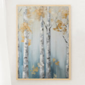 Sky Blue en Beige Birch Trees Forest Print 3 van 3