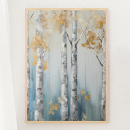 Sky Blue en Beige Birch Trees Forest Print 3 van 3