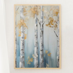 Sky Blue en Beige Birch Trees Forest Print 3 van 3