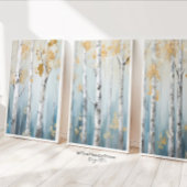 Sky Blue en Beige Birch Trees Forest Print 3 van 3