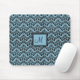 Sky Blue en Black Damask Monogrammed Muismat