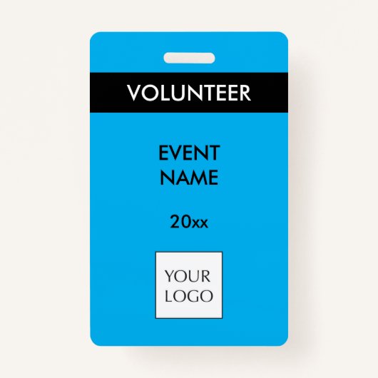 Sky Blue en Black Event Volunteer Logo Badge (Voorkant)