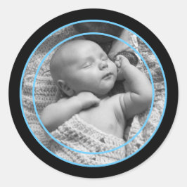 Sky Blue en Black Foto Lijst Ronde Sticker
