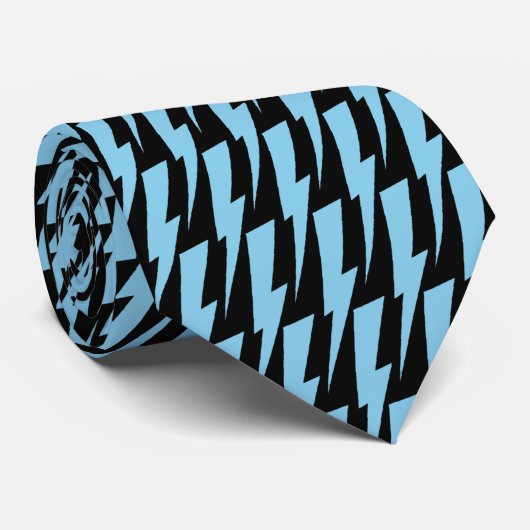 Sky Blue en Black Lightning Bolt Necktie Stropdas (Opgerold)