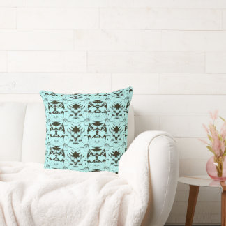 Sky Blue en Chocolate Brown Cone Flower Pattern Kussen