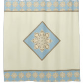Sky Blue en crème Douchegordijn (Voorkant)