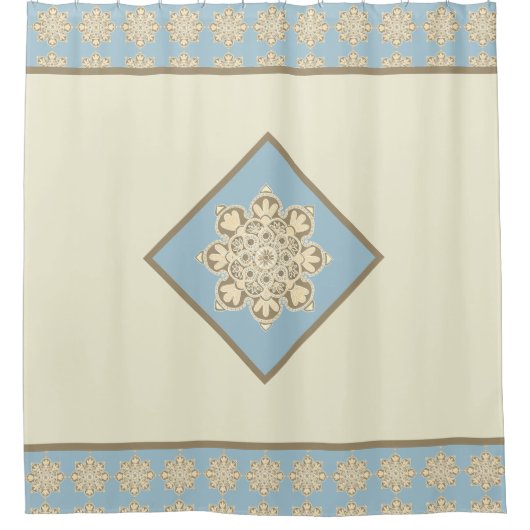 Sky Blue en crème Douchegordijn (Voorkant)