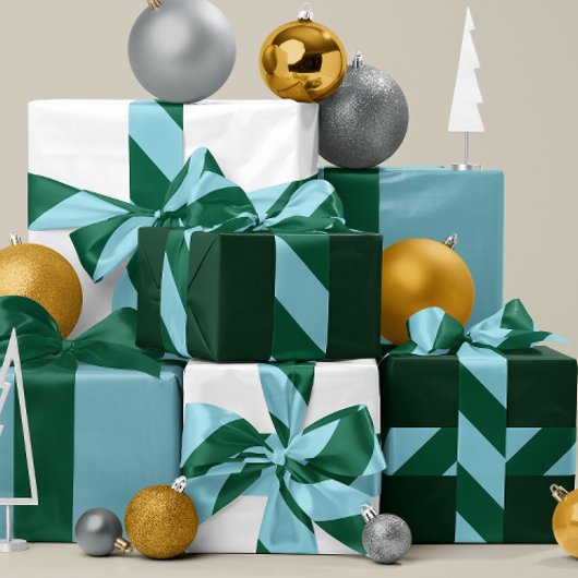 Sky Blue en Donkergroen Wide Stripe Satijnen Lint