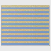 Sky Blue en Gold Glitter Stripes Wrapping Paper Cadeaupapier (Vlak)