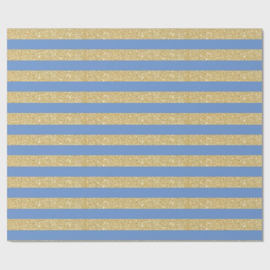 Sky Blue en Gold Glitter Stripes Wrapping Paper Cadeaupapier (Vlak)