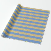 Sky Blue en Gold Glitter Stripes Wrapping Paper Cadeaupapier (Uitgerold)