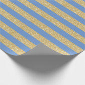 Sky Blue en Gold Glitter Stripes Wrapping Paper Cadeaupapier (Hoek)