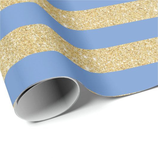 Sky Blue en Gold Glitter Stripes Wrapping Paper Cadeaupapier (Rol Hoek)