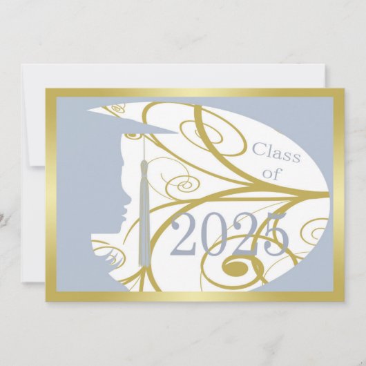 Sky Blue en Gold Silhouette 2025 Afstudeerfeest Kaart (Voorkant)
