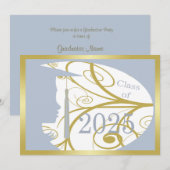 Sky Blue en Gold Silhouette 2025 Afstudeerfeest Kaart (Voorkant / Achterkant)