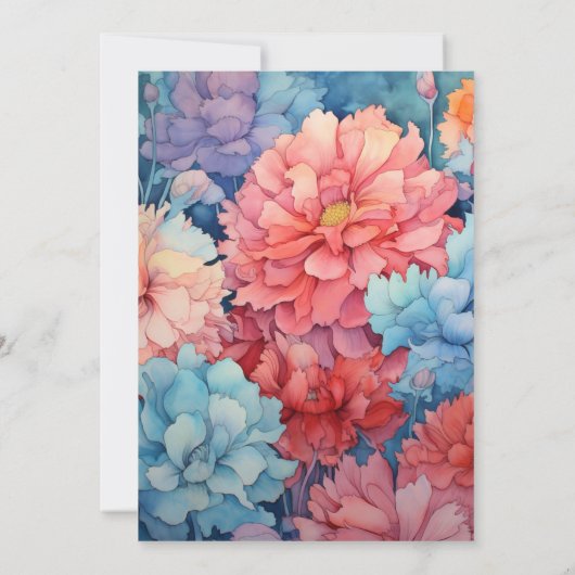 Sky Blue en koraal bloemenbruiloft Kaart (Achterkant)