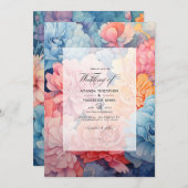 Sky Blue en koraal bloemenbruiloft Kaart (Voorkant / Achterkant)