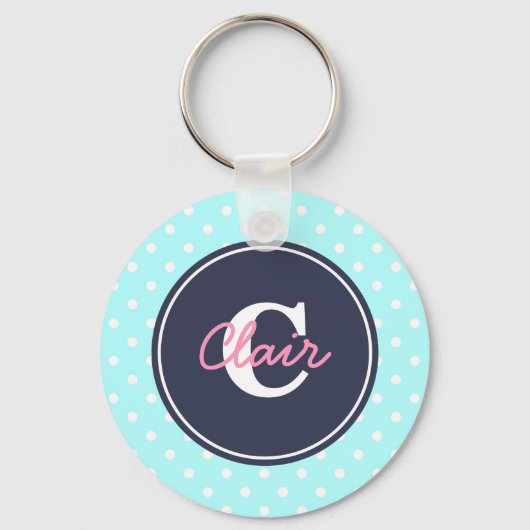 Sky Blue en Navy, Initiaal en naam Sleutelhanger (Voorkant)