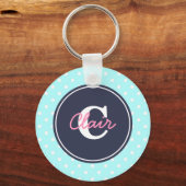 Sky Blue en Navy, Initiaal en naam Sleutelhanger (Voorkant)