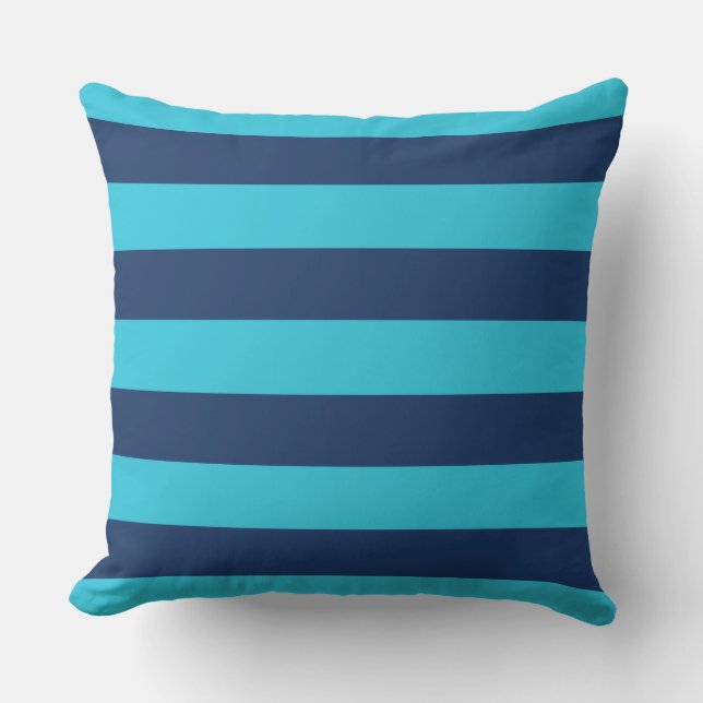 Sky Blue en Navy Stripes Buitenkussen (Voorkant)