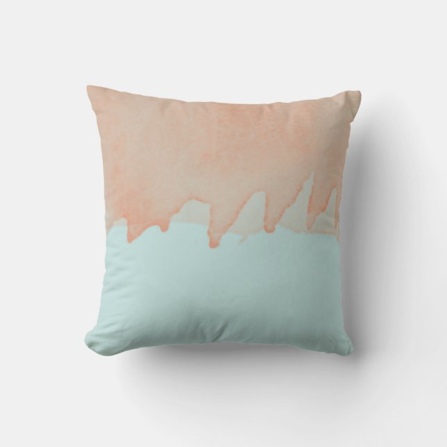 Sky Blue en Oranje Waterverf schilderkunst Kussen (Voorkant)