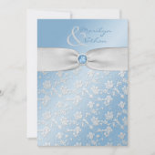 Sky Blue en Silver Floral Wedding Invitation Kaart (Voorkant)