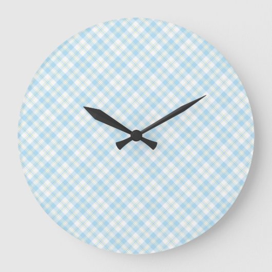 Sky Blue en White Check Round Wall-klok Grote Klok (Voorkant)