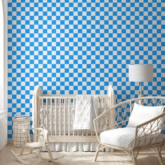 Sky Blue en White Checkerboard Pattern Behang (Kinderen)