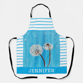 Sky Blue en White Floral All-Over Print Schort